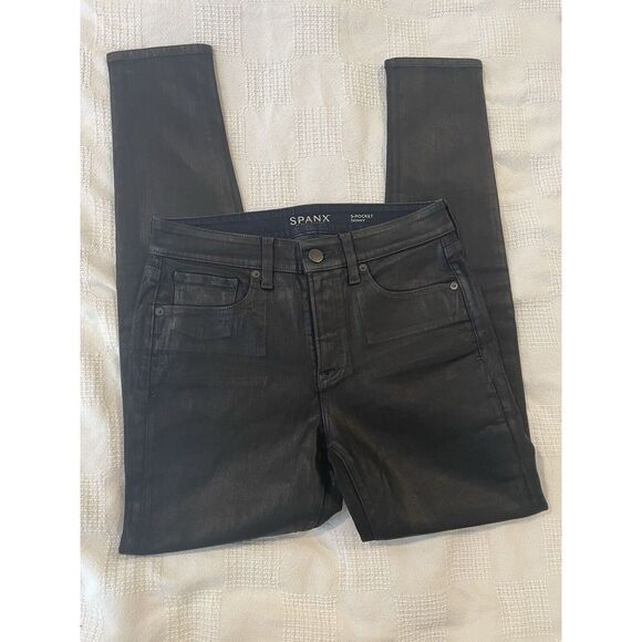Spanx | Women's 5 Pocket  Shiny Black‎ Skinny Jeans | sz 28 - Picture 2 of 6